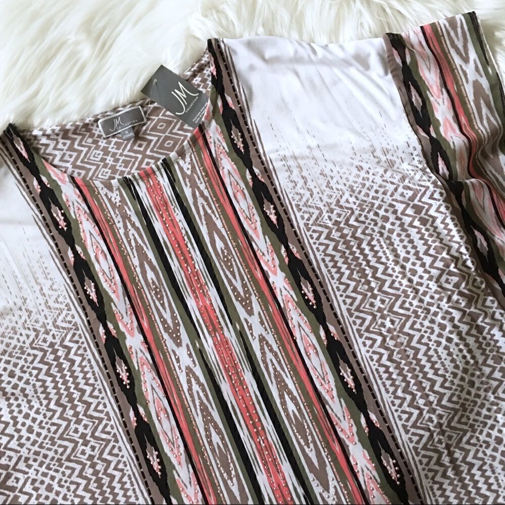 JM COLLECTION Studded Top with Tandoori Geometric Print - Picture 9 of 9